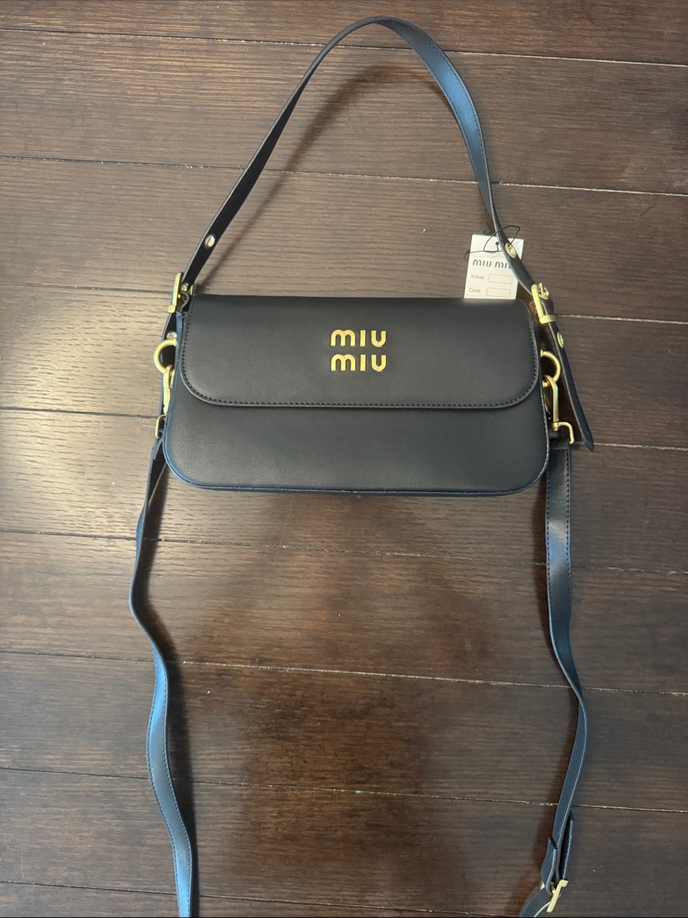 Miu Miu Black Leather Crossbody with Gold Logo